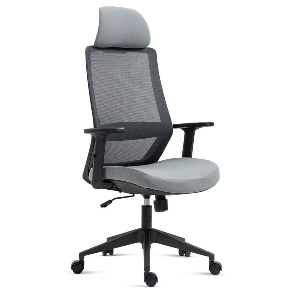 Autronic Kancelárska stolička, čierny plast, šedá látka, 1D podrúčky, kolieska pre tvrdé podlahy